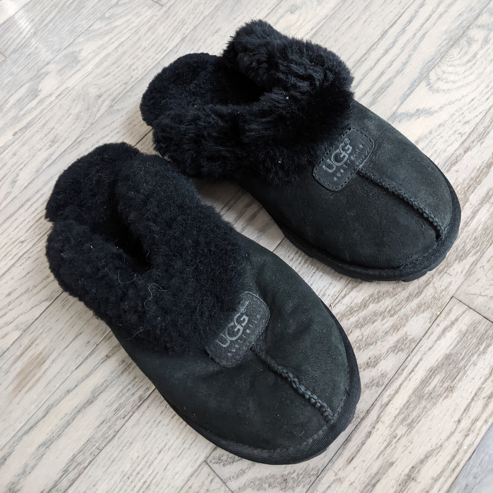 UGG Australia Coquette Black Shearling Slippers, Women's 8